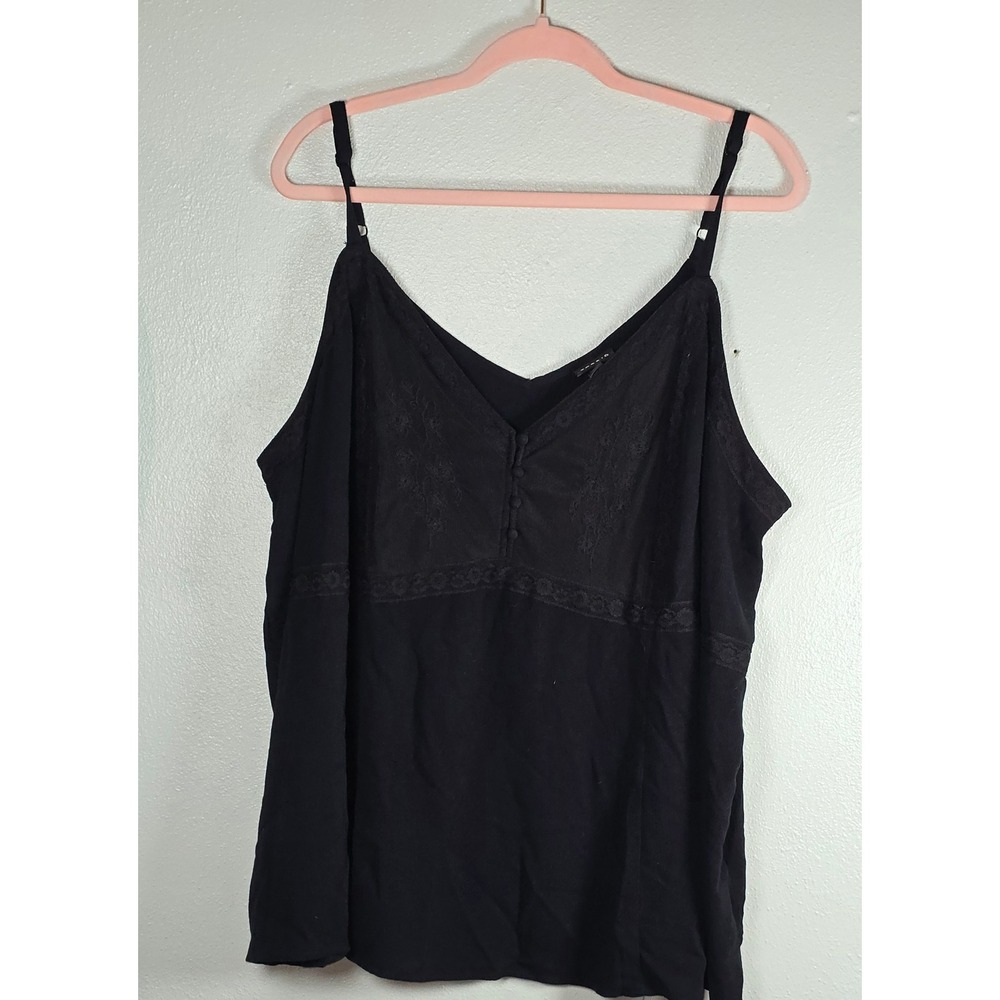 Torrid Women Size 5 Black Embroidered Lace Trim V-Neck Cami Tank Top Sleeveless
